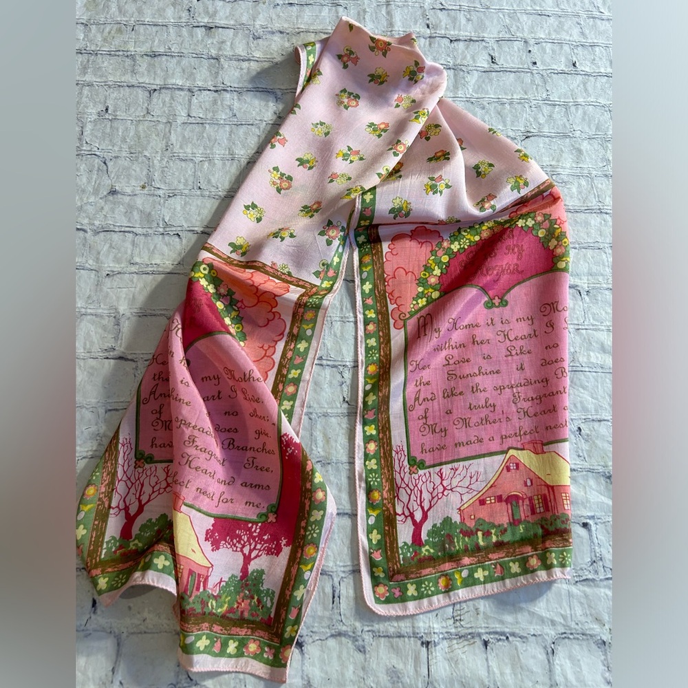 APRIL CORNELL FOR CORNELL TRADING 100% RAYON WITH HOUSE HOME MOTHER SCARF OBLONG - Picture 8 of 9